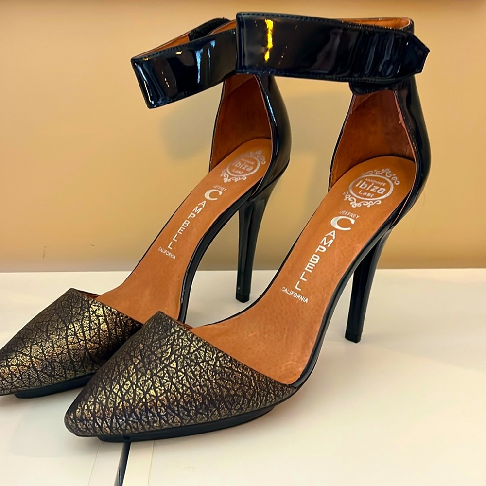 jeffrey campbell ankle strap silver toe stilleto pumps-barely worn